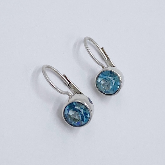Sterling Silver Blue Stone Lever Back Earrings - Picture 7 of 8